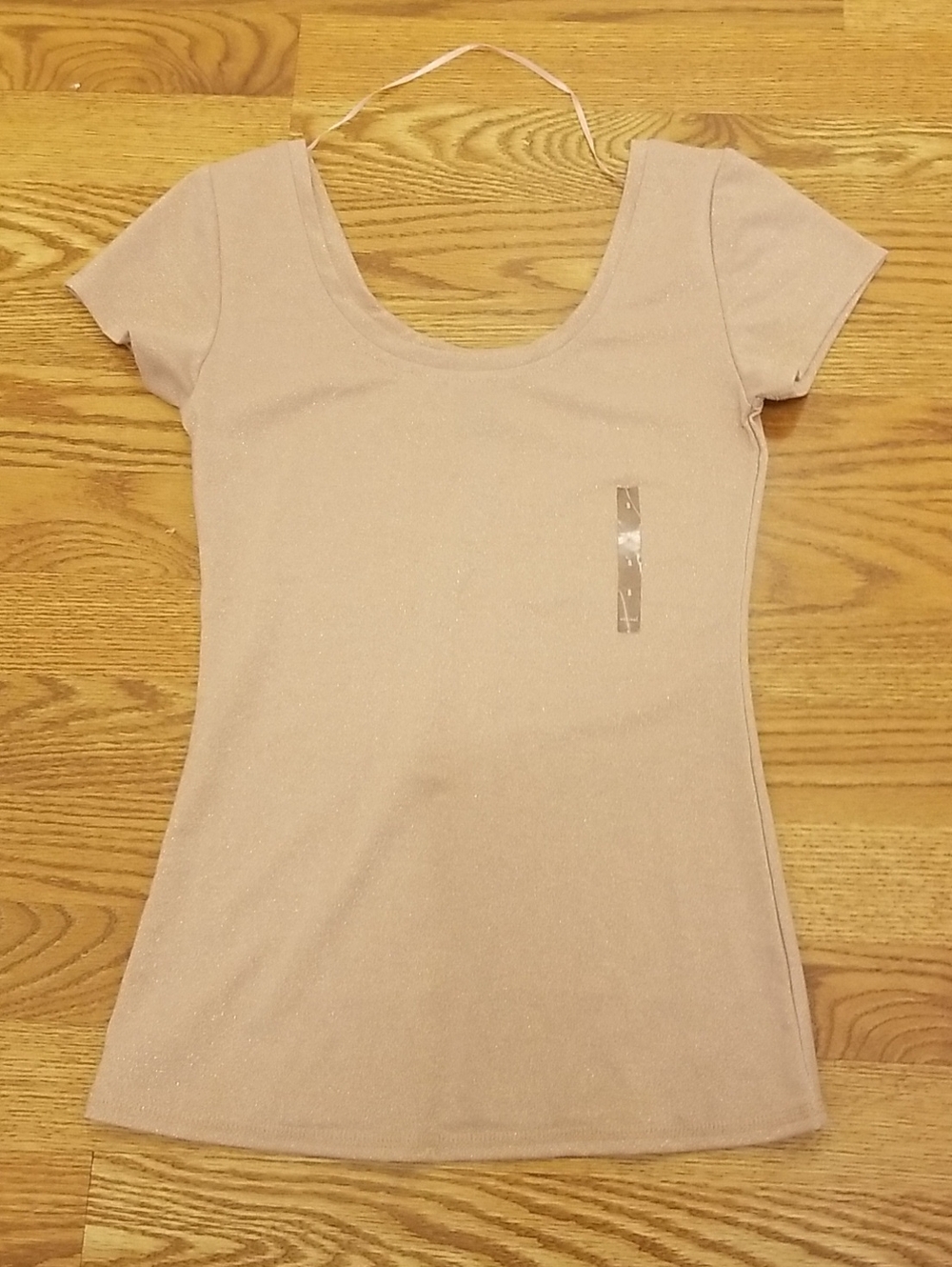 Wet Seal Scoop Neck Short Sleeve Top in Pale Pink with Shimmer